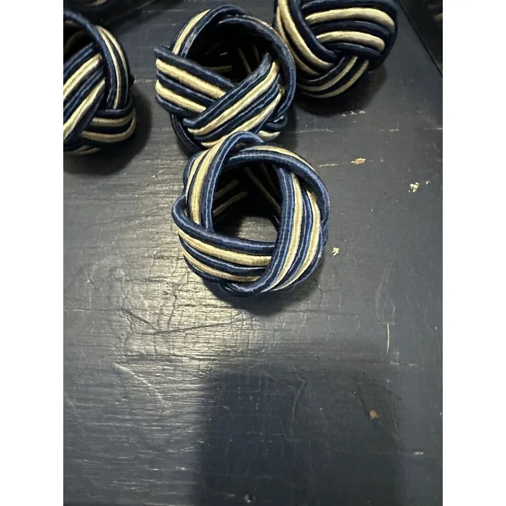 Braided Woven Napkin Rings Balls Blue Set of 12